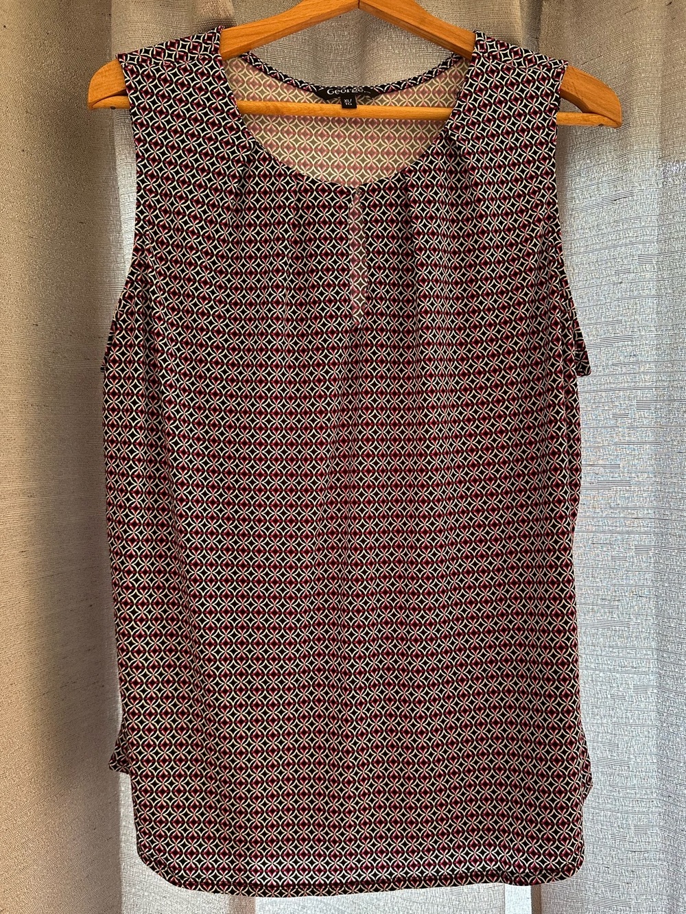George Burgundy and Cream Geometric Tank Top